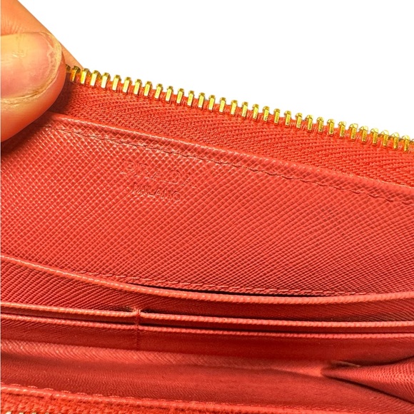 Prada Pink Saffiano Leather Bow Zip Around Continental Wallet - Picture 9 of 10